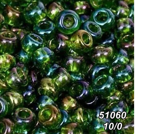 Бісер Preciosa 10/0 зелений (51060-10/0-1с) райдужний 50 гр.