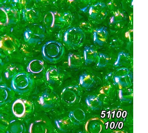 Бісер Preciosa 10/0 зелений (51100-10/0-1с) райдужний 50 гр.