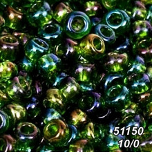 Бісер Preciosa 10/0 зелений (51150-10/0-1с) райдужний 50 гр.