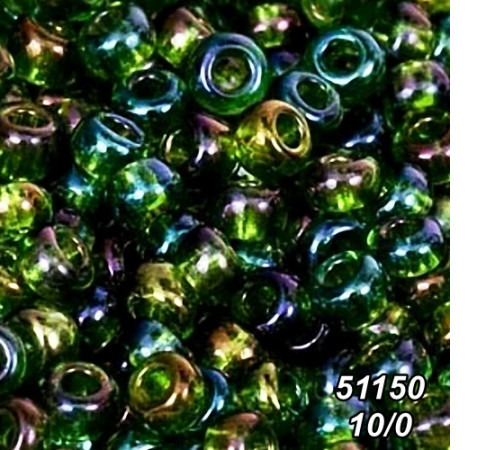 Бісер Preciosa 10/0 зелений (51150-10/0-1с) райдужний 50 гр.