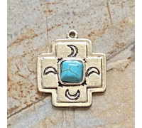 Згарда хрест “Місяць з кабошоном бірюза”, (2,5х2,2 см.). Колір: срібло zgs-19